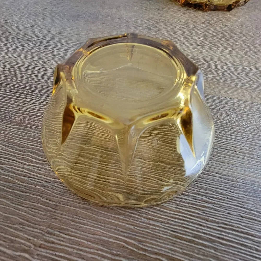 VTG Anchor Hocking Chip Dip Set Yellow Bowl Dish Honey Gold Retro Glass MCM